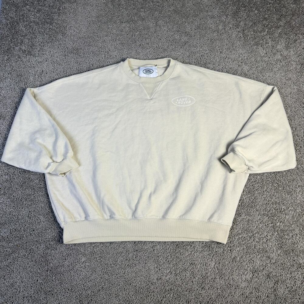 Land Rover Sweatshirt Womens L Beige Pullover Lined Heavyweight Oversized Fleece